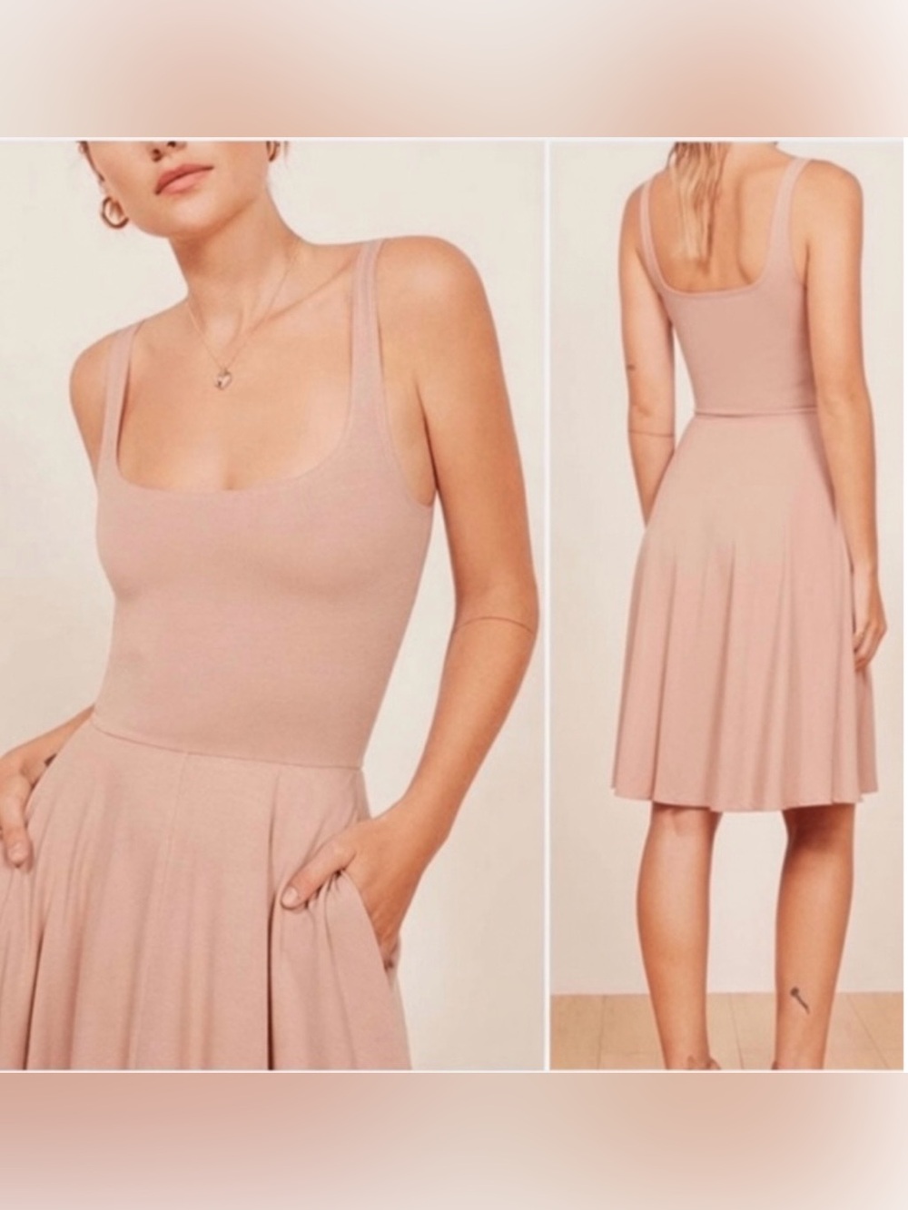 Reformation Jersey Blush Scoop Neck A-Line Mini Dress sz M